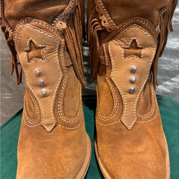 El Vaquero Women’s  Brown Suede Fringe Cowgirl Boots - Picture 4 of 6